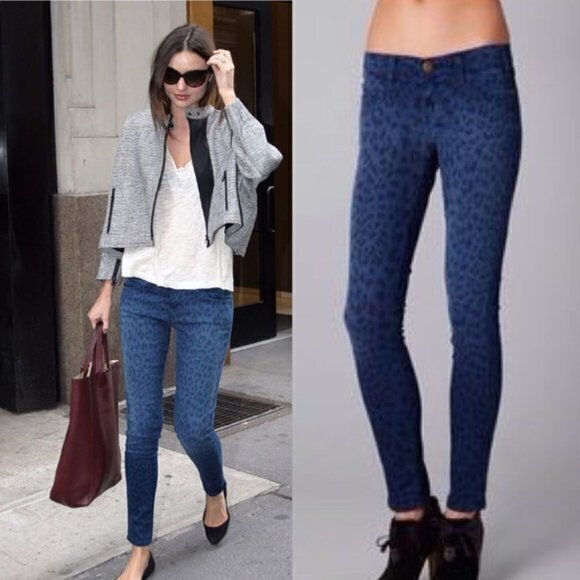 Current Elliott The Ankle Skinny Jeans Sapphire Blue Leopard Womens Size‎ 24 - Picture 1 of 10
